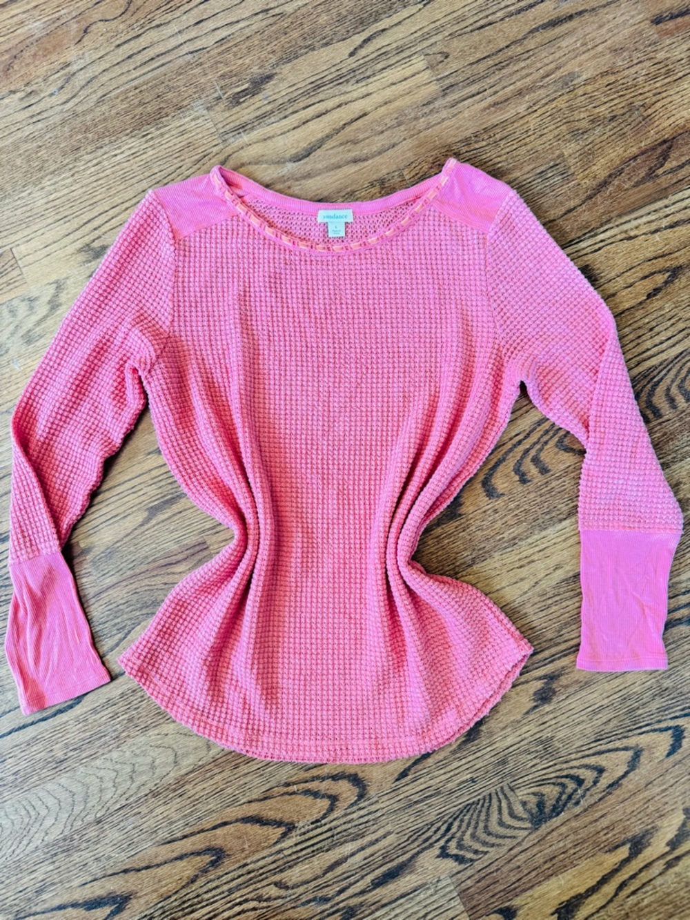 Sundance Everly Long Sleeve Waffle Knit Top Coral Pink